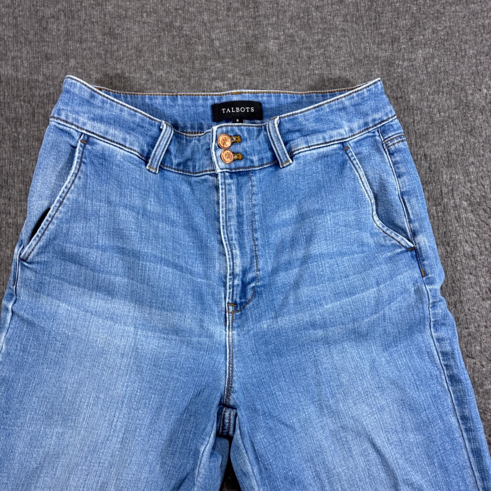 Talbots Wide Leg Crop Jeans Women 6 Blue High Rise Denim Stretch Casual Boho Mom - Picture 2 of 9